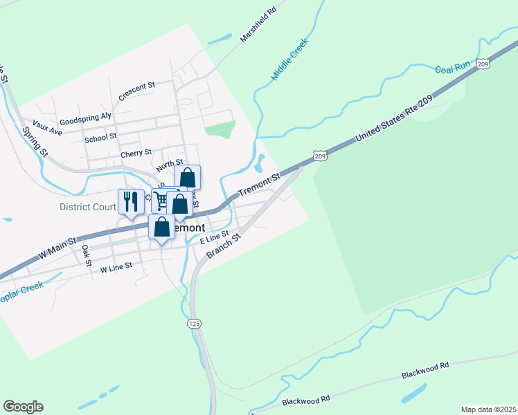map of restaurants, bars, coffee shops, grocery stores, and more near 236 East Main Street in Tremont