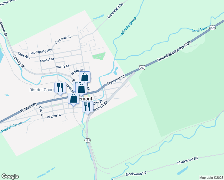 map of restaurants, bars, coffee shops, grocery stores, and more near 226 East Main Street in Tremont