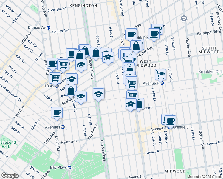 map of restaurants, bars, coffee shops, grocery stores, and more near 824 Avenue H in Brooklyn
