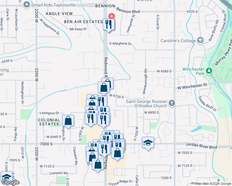 map of restaurants, bars, coffee shops, grocery stores, and more near in West Jordan