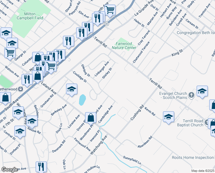 map of restaurants, bars, coffee shops, grocery stores, and more near 881 Sterling Street in Plainfield