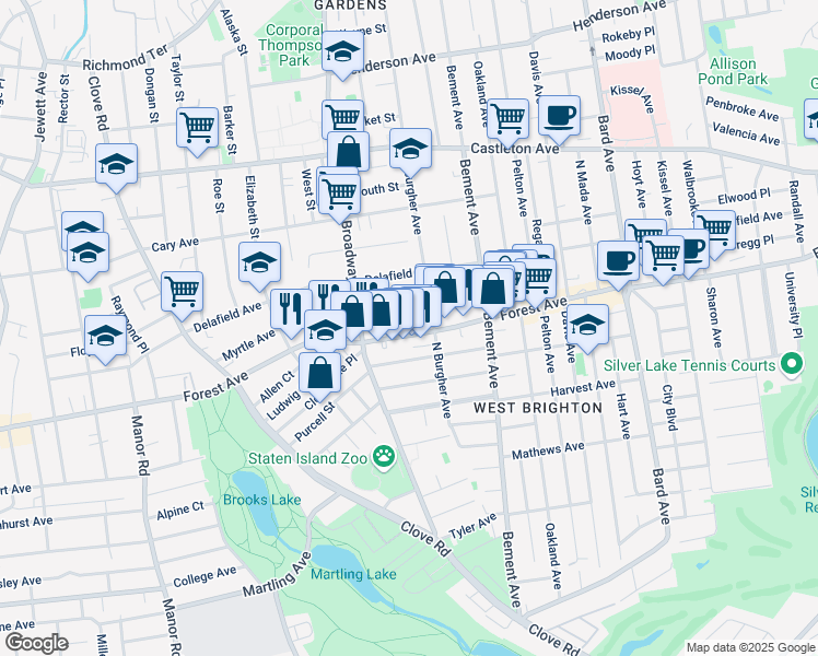 map of restaurants, bars, coffee shops, grocery stores, and more near 770 Forest Avenue in Staten Island