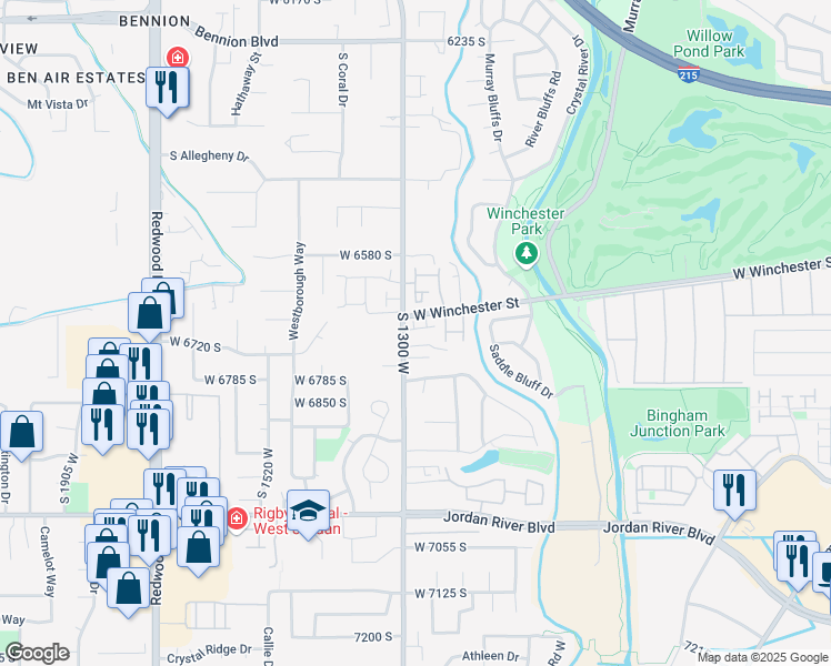 map of restaurants, bars, coffee shops, grocery stores, and more near 1285 West Winchester Street in Murray