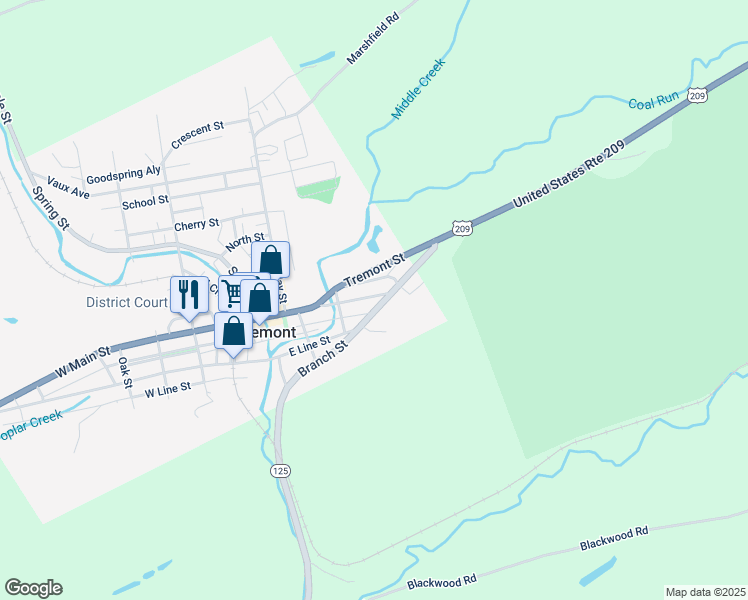 map of restaurants, bars, coffee shops, grocery stores, and more near 236 East Main Street in Tremont