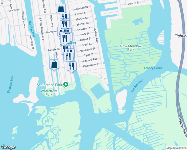 map of restaurants, bars, coffee shops, grocery stores, and more near Anchorage Way in Freeport