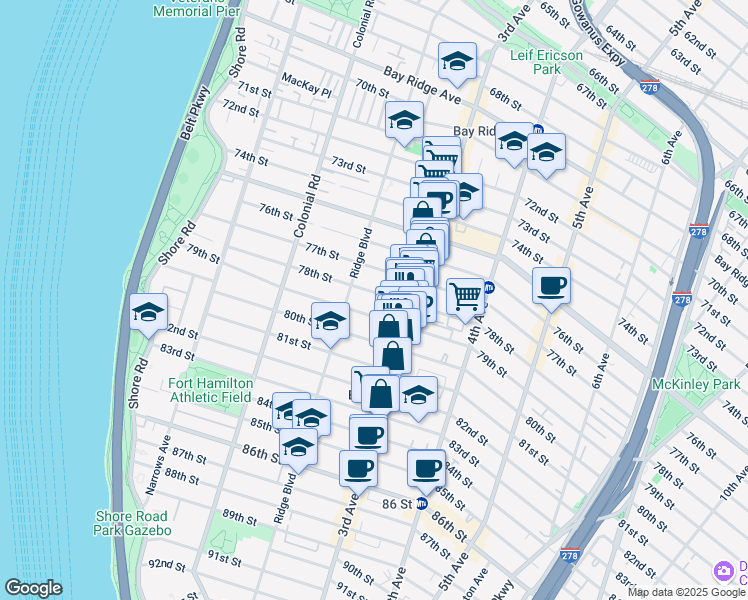 map of restaurants, bars, coffee shops, grocery stores, and more near 220 79th Street in Brooklyn