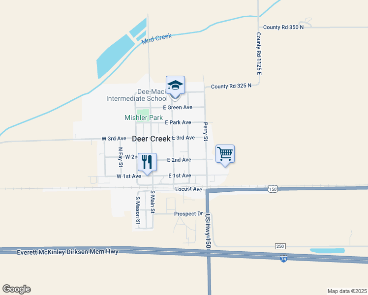 map of restaurants, bars, coffee shops, grocery stores, and more near 211 East 2nd Avenue in Deer Creek