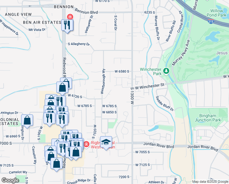 map of restaurants, bars, coffee shops, grocery stores, and more near 1400 West 6690 South in West Jordan