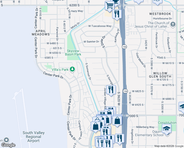 map of restaurants, bars, coffee shops, grocery stores, and more near 6732 South Somerset Drive in West Jordan