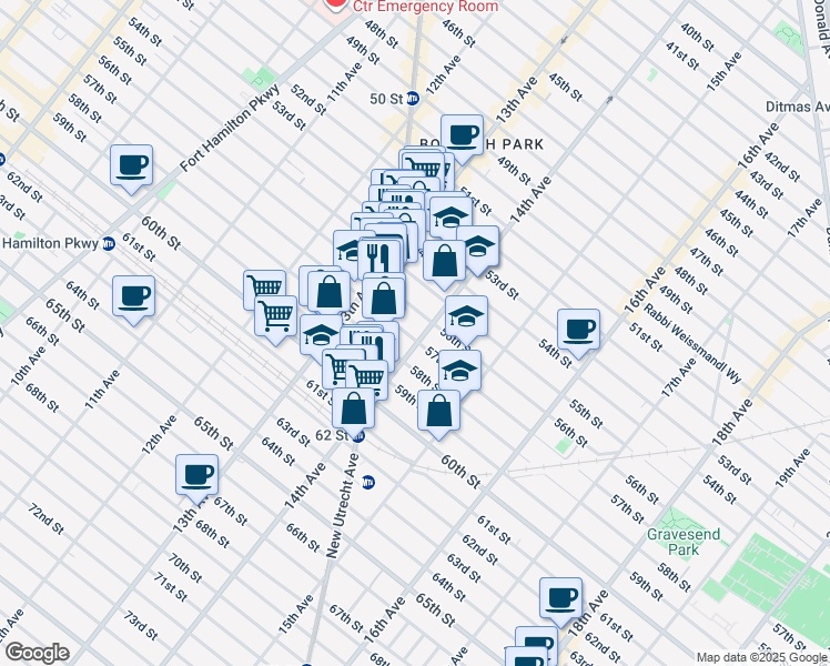 map of restaurants, bars, coffee shops, grocery stores, and more near 5712 14th Avenue in Brooklyn