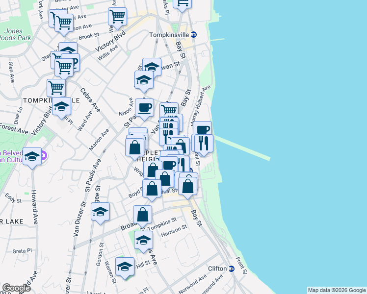 map of restaurants, bars, coffee shops, grocery stores, and more near in Staten Island