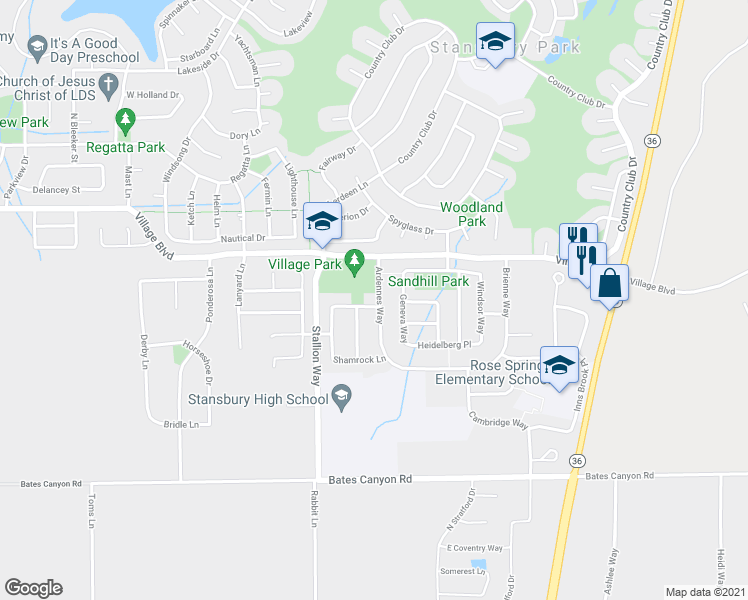 map of restaurants, bars, coffee shops, grocery stores, and more near 115 Strasbourg Lane in Erda