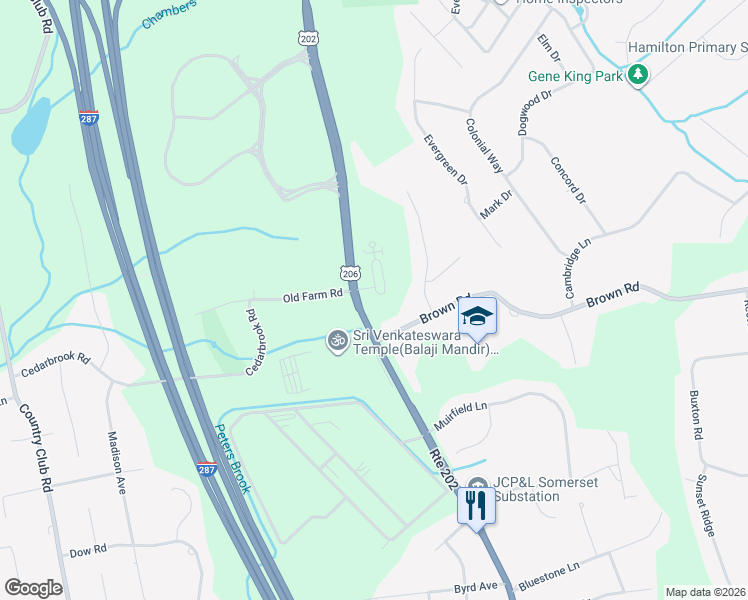 map of restaurants, bars, coffee shops, grocery stores, and more near 803 Brown Road in Bridgewater Township