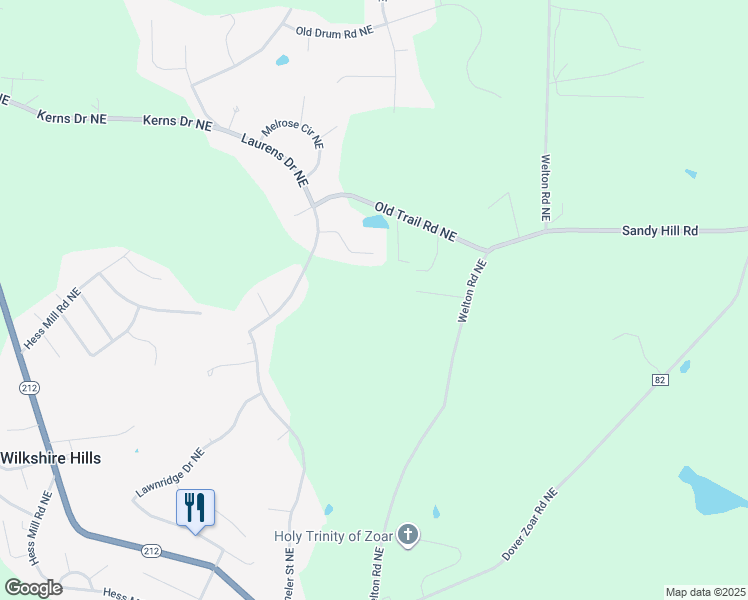 map of restaurants, bars, coffee shops, grocery stores, and more near 1770 Old Trail Road Northeast in Bolivar