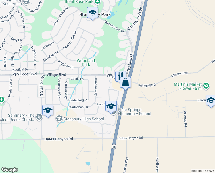 map of restaurants, bars, coffee shops, grocery stores, and more near 5489 Hampton Way in Erda