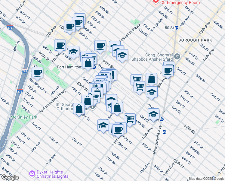 map of restaurants, bars, coffee shops, grocery stores, and more near 1136 63rd Street in Brooklyn