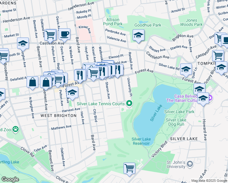 map of restaurants, bars, coffee shops, grocery stores, and more near 260 Oakwood Avenue in Staten Island