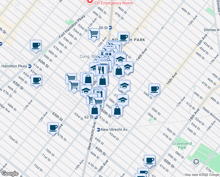 map of restaurants, bars, coffee shops, grocery stores, and more near 5712 14th Avenue in Brooklyn