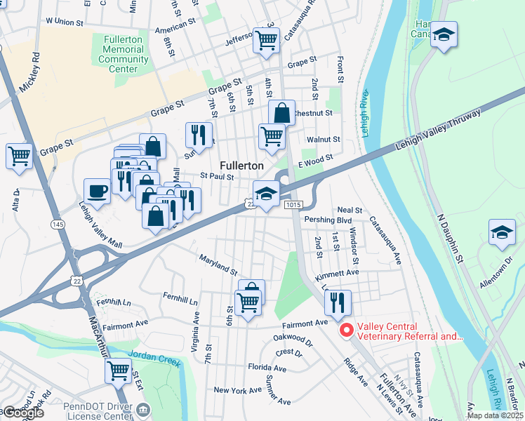 map of restaurants, bars, coffee shops, grocery stores, and more near 528 5th Street in Fullerton