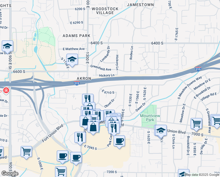 map of restaurants, bars, coffee shops, grocery stores, and more near 6718 South 1405 East in Cottonwood Heights