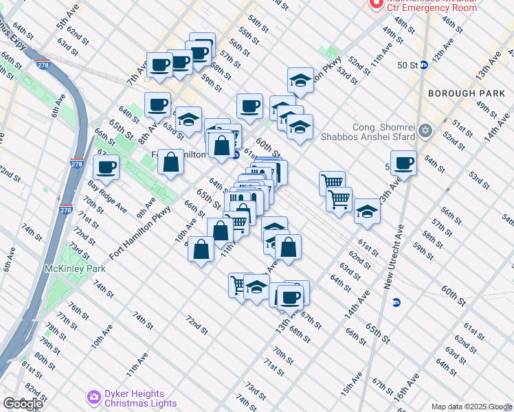 map of restaurants, bars, coffee shops, grocery stores, and more near 6413 11th Avenue in Brooklyn