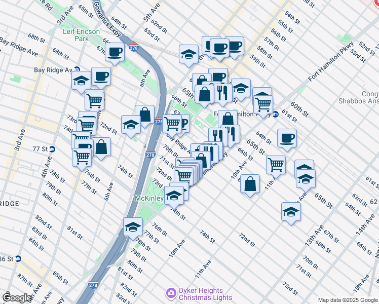 map of restaurants, bars, coffee shops, grocery stores, and more near 844 70th Street in Brooklyn