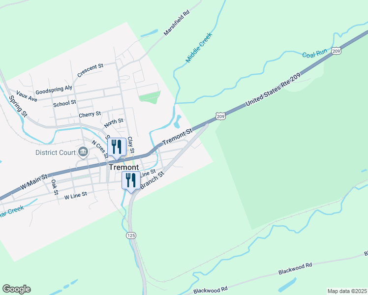 map of restaurants, bars, coffee shops, grocery stores, and more near 250 East Main Street in Tremont