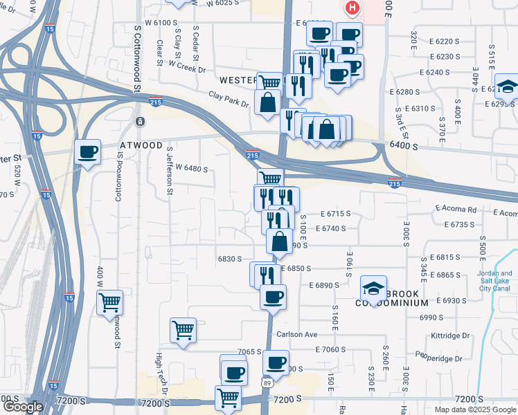 map of restaurants, bars, coffee shops, grocery stores, and more near 34 Lester Avenue in Murray