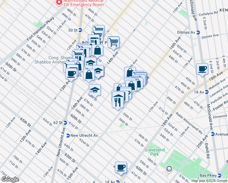 map of restaurants, bars, coffee shops, grocery stores, and more near 1467 53rd Street in Brooklyn