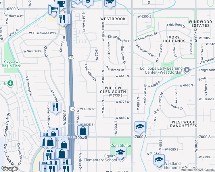 map of restaurants, bars, coffee shops, grocery stores, and more near 6672 South 3335 West in West Jordan