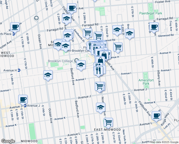 map of restaurants, bars, coffee shops, grocery stores, and more near 2220 Nostrand Avenue in Brooklyn