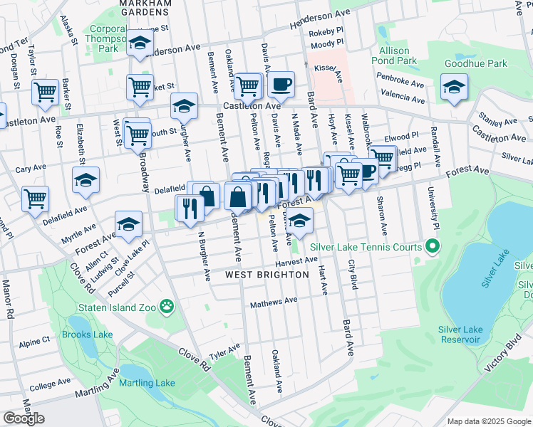map of restaurants, bars, coffee shops, grocery stores, and more near 487 Pelton Avenue in Staten Island