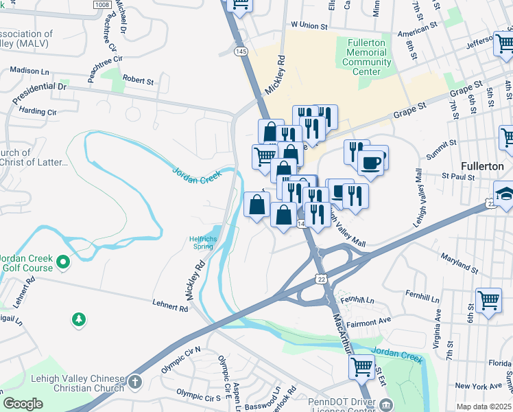 map of restaurants, bars, coffee shops, grocery stores, and more near 1644 Alta Drive in Fullerton