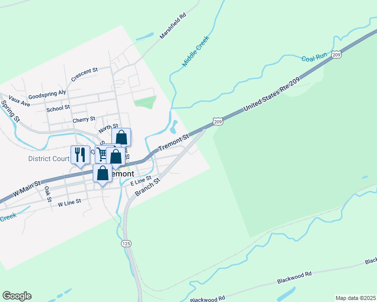 map of restaurants, bars, coffee shops, grocery stores, and more near 302 East Main Street in Tremont