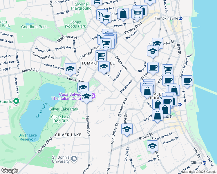 map of restaurants, bars, coffee shops, grocery stores, and more near 252 Ward Avenue in Staten Island