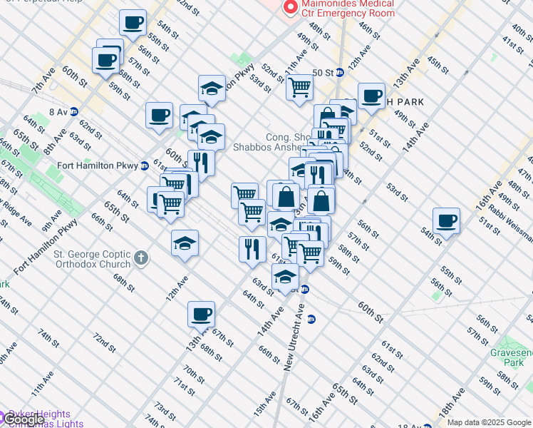 map of restaurants, bars, coffee shops, grocery stores, and more near 1221 59th Street in Brooklyn