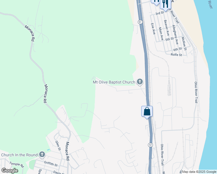 map of restaurants, bars, coffee shops, grocery stores, and more near 241 Baker Street in Aliquippa