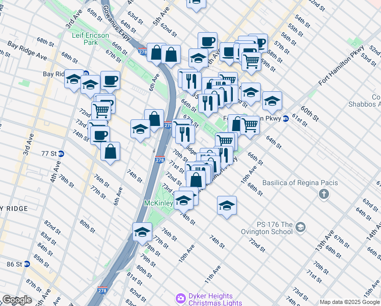 map of restaurants, bars, coffee shops, grocery stores, and more near 818 Bay Ridge Avenue in Brooklyn