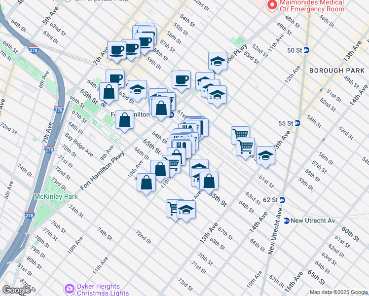 map of restaurants, bars, coffee shops, grocery stores, and more near 1047 63rd Street in Brooklyn