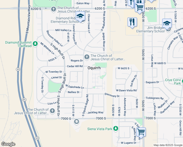map of restaurants, bars, coffee shops, grocery stores, and more near 6680 Leichen Court in West Jordan