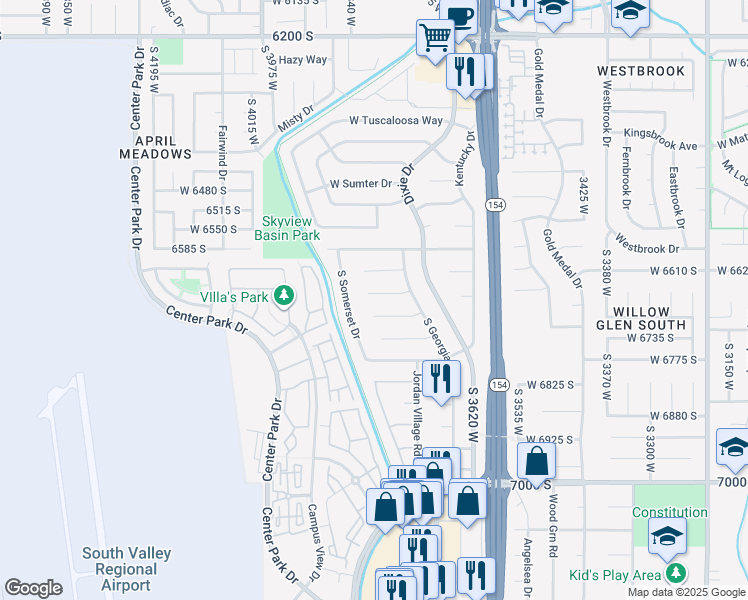 map of restaurants, bars, coffee shops, grocery stores, and more near 3807 West Mansfield Circle in West Jordan