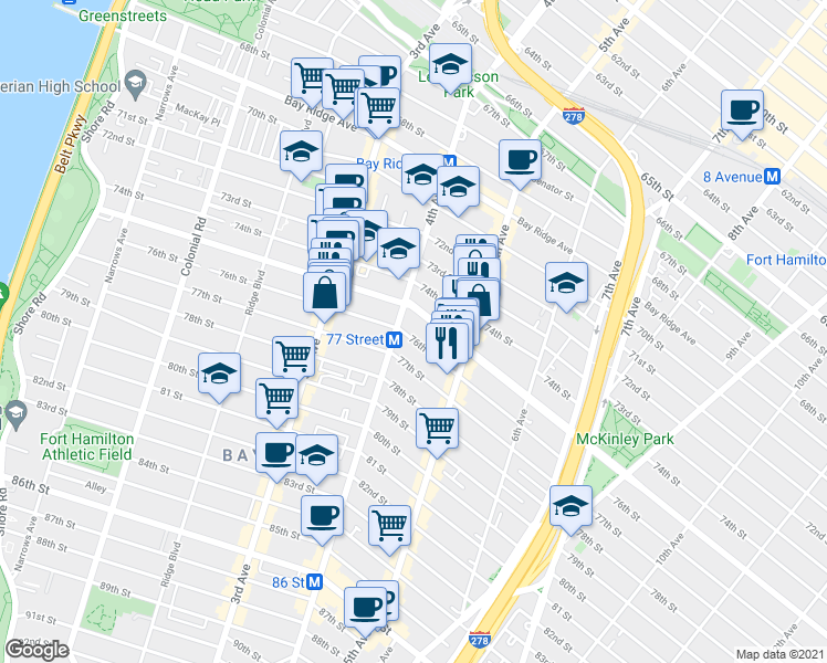 map of restaurants, bars, coffee shops, grocery stores, and more near in Brooklyn