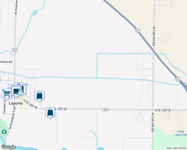 map of restaurants, bars, coffee shops, grocery stores, and more near 2532 County Road 54G in Fort Collins
