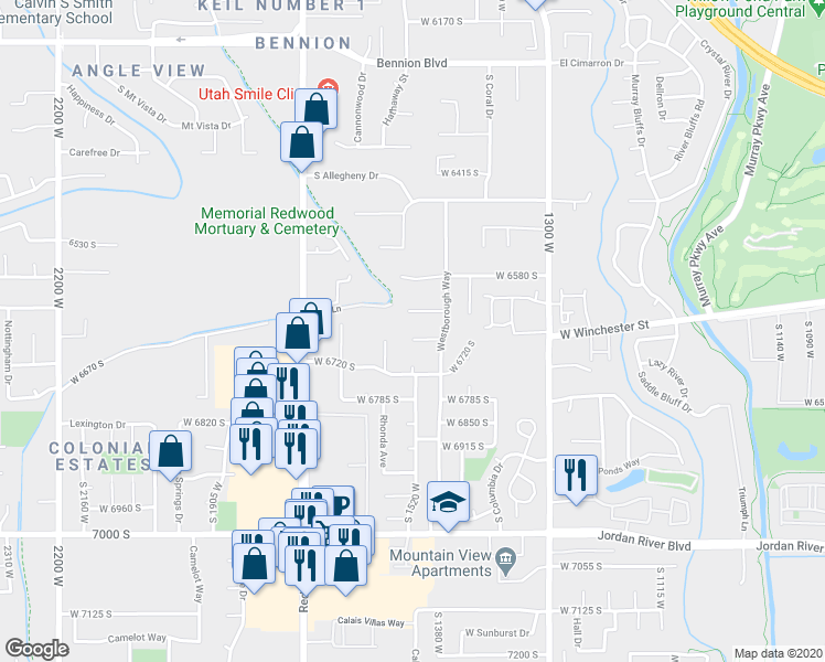 map of restaurants, bars, coffee shops, grocery stores, and more near 1532 West 6675 South in Taylorsville