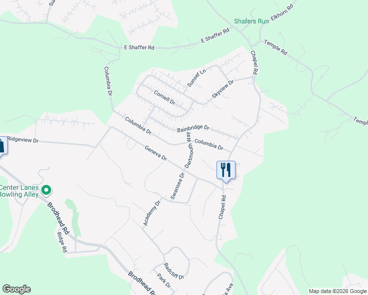 map of restaurants, bars, coffee shops, grocery stores, and more near 206 Columbia Drive in Aliquippa