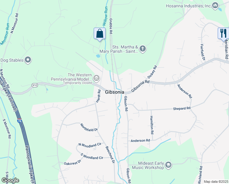 map of restaurants, bars, coffee shops, grocery stores, and more near 3796 Highway 910 in Gibsonia