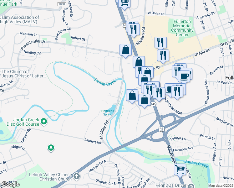 map of restaurants, bars, coffee shops, grocery stores, and more near 815 Mallard Drive in Fullerton