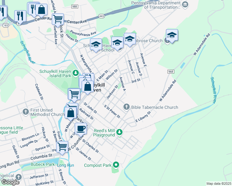 map of restaurants, bars, coffee shops, grocery stores, and more near 406 3rd Street in Schuylkill Haven