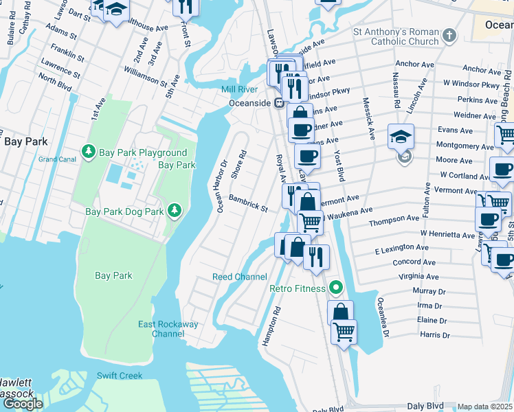 map of restaurants, bars, coffee shops, grocery stores, and more near 3291 Weidner Avenue in Oceanside