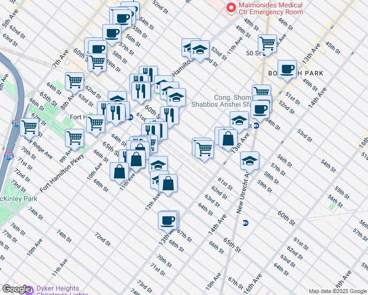 map of restaurants, bars, coffee shops, grocery stores, and more near 1135 61st Street in Brooklyn